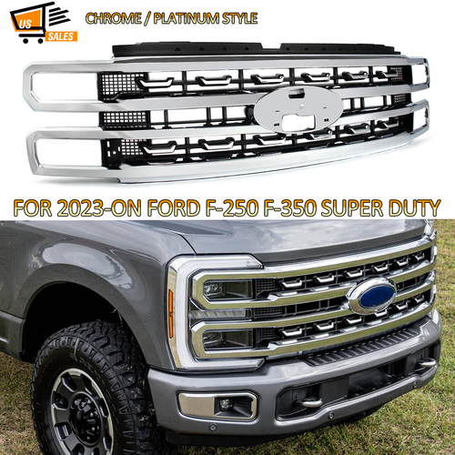 Front Grille Platinum Style For 2023-2024 Ford F250 F350 Super Duty Gloss Black