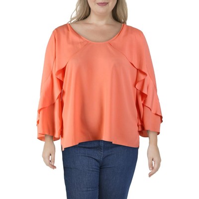 

Дизайнерская женская оранжевая рубашка-блузка с рукавами-колокольчиками и рюшами, топ BHFO 0351, Оранжевый