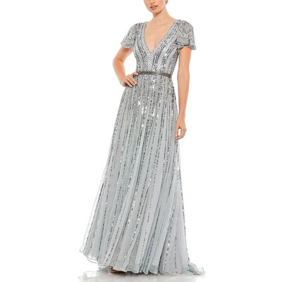 Женское официальное вечернее платье Mac Duggal с синими украшениями 2 BHFO 2907