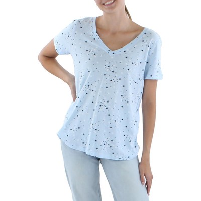 

Женская синяя хлопковая футболка с v-образным вырезом Style - Co.  BHFO 8862, Blue stars