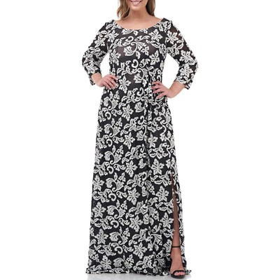 

JS Collections Женское Черное Сетчатое Вечернее Платье Плюс  BHFO 1234, Silver/black