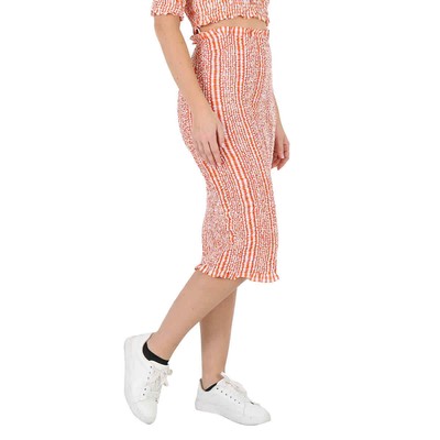 Pre-owned Kenzo Ladies Medium Orange Check Ruched Midi Skirt