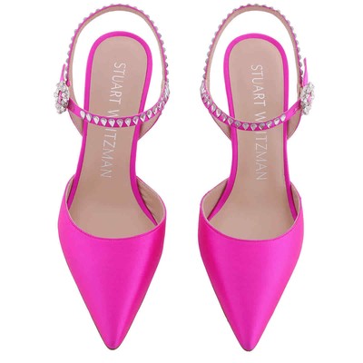 Pre-owned Stuart Weitzman Ladies Flamingo Gemcut 100 Ankle Strap Pump In Pink