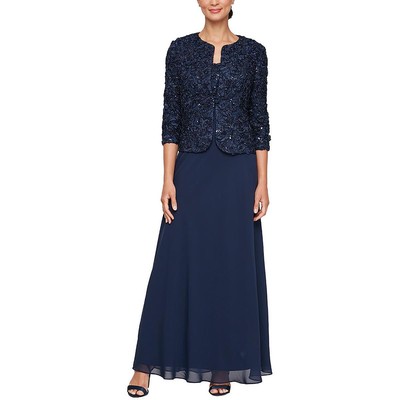 Alex Evenings Womens Navy Embellished 2PC Evening Dress Gown 6 BHFO 3678