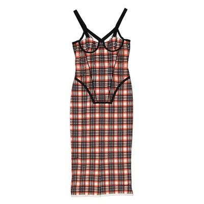 Pre-owned Burberry Ladies Bright Red Check Check Stretch Jersey Sleeveless Corset Dress,