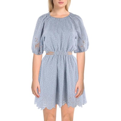 Женское синее мини-платье Jonathan Simkhai с вышивкой, приталенное и расклешенное, 4 BHFO 5112