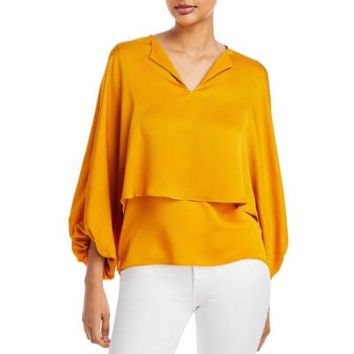 

Женская блузка с желтым многослойным верхом Lafayette 148 New York Kenna,  BHFO 5444, Honeycomb
