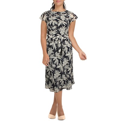 Женское темно-синее платье миди с цветочным рисунком из жоржета Lauren Ralph Lauren 0 BHFO 3780