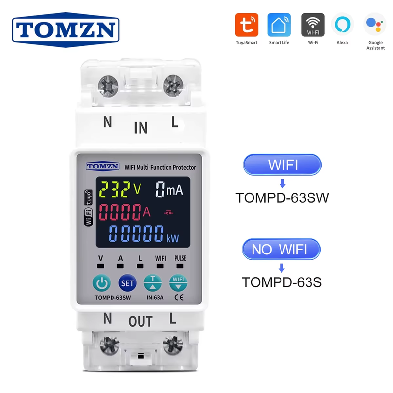2P 63A 110V 220V Smart Life WIFI Switch Kwh Metering Circuit Breaker Timer with