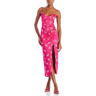 Bardot Womens Amika Pink Satin Floral Print Midi Dress 4 BHFO 0870