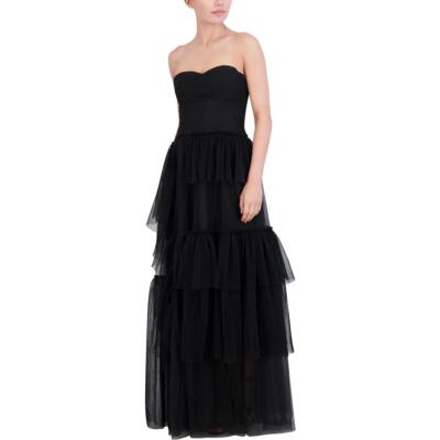 BCBGMAXAZRIA Женское черное вечернее платье из тюля без бретелек 2 BHFO 2893