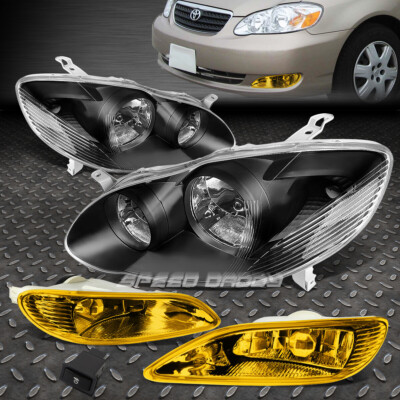 ЧЕРНАЯ ФАРА В КОРПУСЕ + ПРОЗРАЧНЫЙ БОКОВОЙ ФОНАРЬ + ЖЕЛТАЯ ПРОТИВОТУМАННАЯ ФАРА ДЛЯ 03-08 COROLLA E120