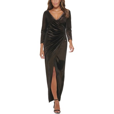 Calvin Klein Womens Black Metallic Maxi Evening Dress 2 BHFO 5239