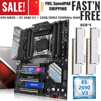 LGA 2011-3 X99 MR9S Motherboard + Xeon E5 2690 V3 CPU 32GB DDR4 3200MHz RAM M.2