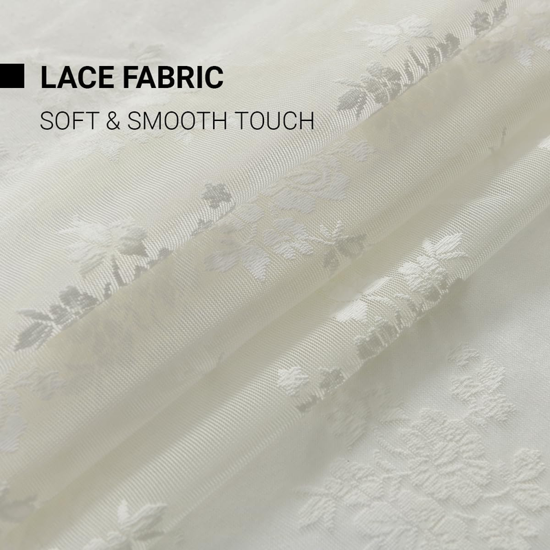 Ivory Lace Curtains 63 Inch Length - Premium Embroidery Floral Tulle Sheer Lace
