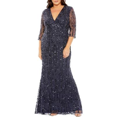 Mac Duggal Womens Navy Embellished Formal Evening Dress Gown 14 BHFO 2917