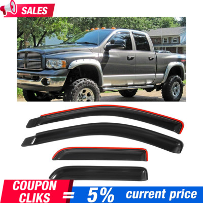For 2003-2009 Dodge Ram Quad Cab In-Channel Smoke Window Visor Vent Rain Guards