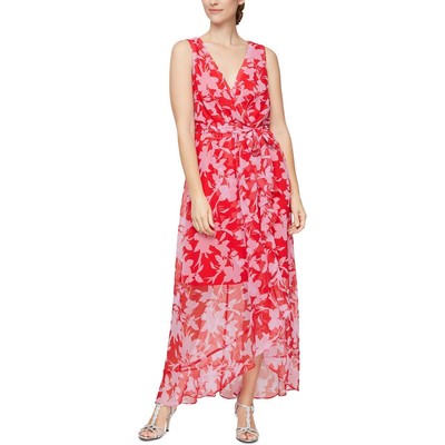 

Женское красное платье макси с искусственным запахом SLNY  BHFO 0051, Red multi