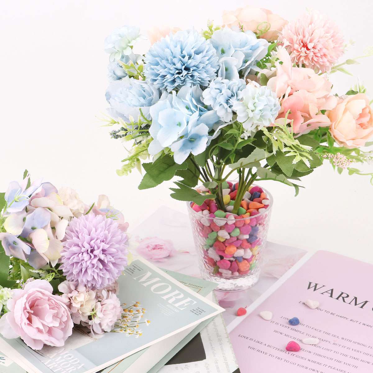 Artificial 9 Heads Silk Peony Flowers Wedding Bouquet Home Party Outdoor Decor