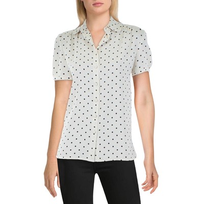 Женская шифоновая блузка Anne Klein цвета слоновой кости с принтом в горошек и пуговицами спереди, M BHFO 6905