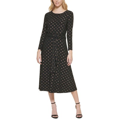 Женское черное миди-платье А-силуэта с рюшами и подкладкой от Tommy Hilfiger 8 BHFO 7761