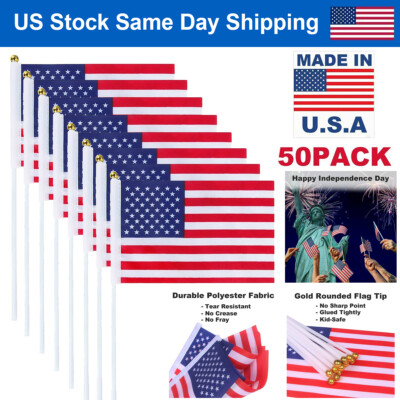 50Pcs Handheld Small American Flags 5''x8'' Mini US Flag For Pledge of Allegiance
