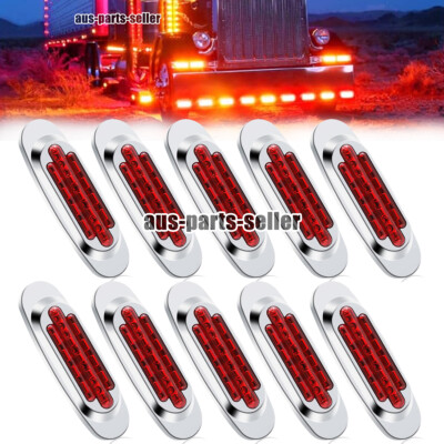 10pcs 6.5'' Red 16 LED Side Marker Light Truck Trailer Chrome for Freightliner