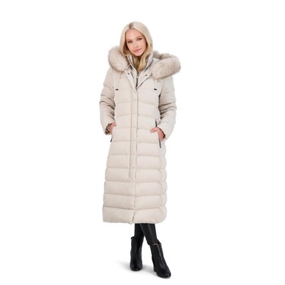 

Tahari Womens Nellie Ivory Длинный стеганый зимний пуховик Верхняя одежда  BHFO 5217, Pale oak