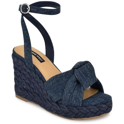 Женские босоножки Nine West DOTIME 7 синего цвета на танкетке 9 среднего размера (B,M) BHFO 2681