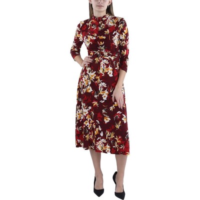 Женское красное платье миди с рюшами и цветочным принтом Maggy London 4 BHFO 9016
