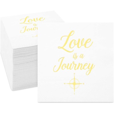 Wedding Cocktail Napkins, Love is a Journey, Gold Foil (5 x 5 In, 100 Pack)