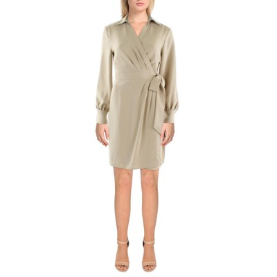 Женское коричневое платье из жоржета с V-образным вырезом и запахом Lauren Ralph Lauren 6 BHFO 1496