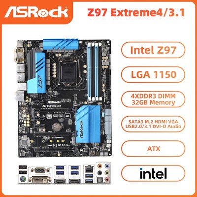 ASRock Z97 Extreme4/3.1 Motherboard ATX Intel Z97 LGA1150 DDR3 SATA3 HDMI DVI-D