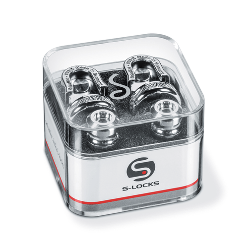 Genuine Schaller CHROME S-Lock Guitar Strap Locks Pair/Set, Made in Germany