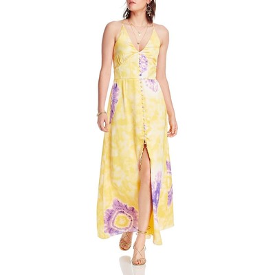 Женское макси-платье LINI Womens Noelle из желтого атласа с V-образным вырезом M BHFO 8311