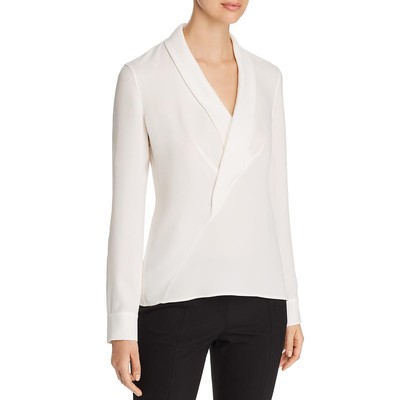 Женская блузка Carita из белого шелка с V-образным вырезом Lafayette 148 New York, L BHFO 3375