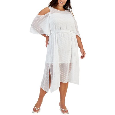 Фирменное женское белое шифоновое платье миди из шифона Robbie Bee Plus 20W BHFO 4155