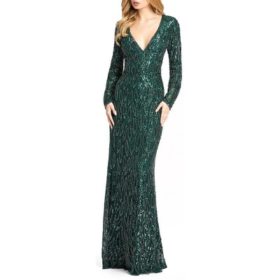 Mac Duggal Womens Green Sequin Embellished Formal Evening Dress Gown 6 BHFO 9781