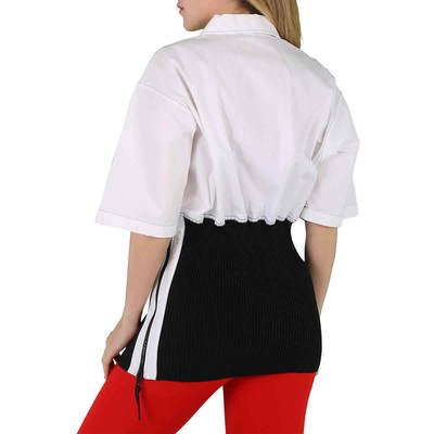 Pre-owned Burberry Ladies Optic White Knitted Panel Short-sleeved Shirt