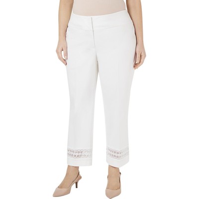 INC Womens White Slim Leg Tummy Control Lace Ankle Pants Plus 20W BHFO 9708