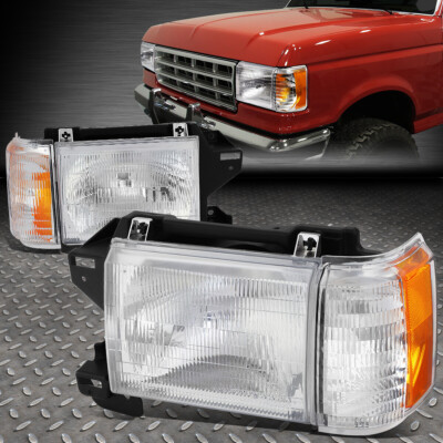 FOR 87-91 FORD F150 F250 F350 BRONCO PAIR CHROME HOUSING HEADLIGHT CORNER LAMPS