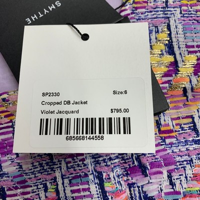 SMYTHE SMYTHE CROPPED DB JACKET WOMEN'S SIZE 6 VIOLET JACQUARD