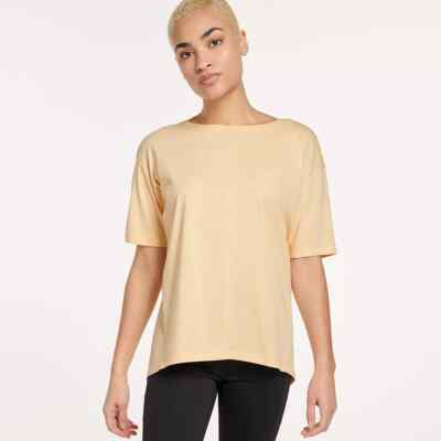 Women's FLX Harmony Boat Neck Drop Shoulder Short Sleeve Peach Top Size L NWT