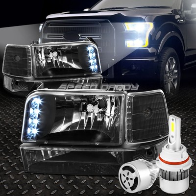 ЧЕРНАЯ СВЕТОДИОДНАЯ ФАРА + ПРОЗРАЧНЫЙ УГОЛ + БЕЛЫЙ СВЕТОДИОД 9007 HID + ВЕНТИЛЯТОР ДЛЯ 92-96 F150/F250/350