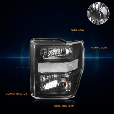 For 08-10 Ford F250/F350 Super Duty Black Housing Headlight Clear Corner Lamps