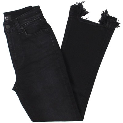 7 For All Mankind Женские черные джинсы-слим с высокой талией и необработанным низом 24 BHFO 4759