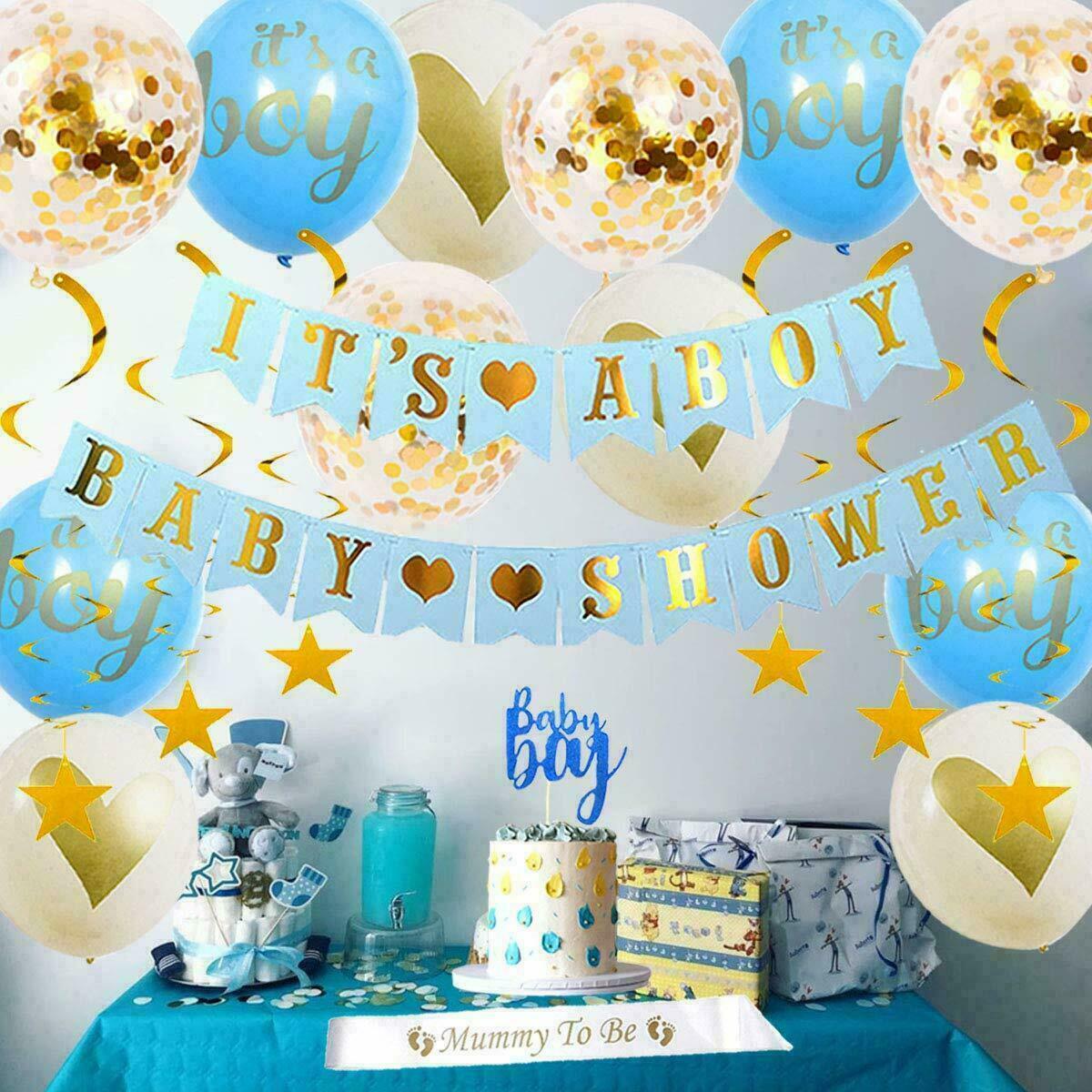Baby Shower Decorations For Boy Blue Gold Set Supplies Hanging