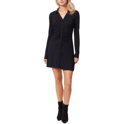 Женское черное мини-платье-рубашка Jessica Simpson из однотонной ткани с рюшами S BHFO 0500