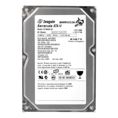 (未使用･未開封品)　ST360021A (60GB Ultra ATA100 7200rpm 3.5インチ 内蔵HDD) tu1jdyt Hard Drive Seagate Barracuda ST360021A ATA IV 60GB 7200RPM