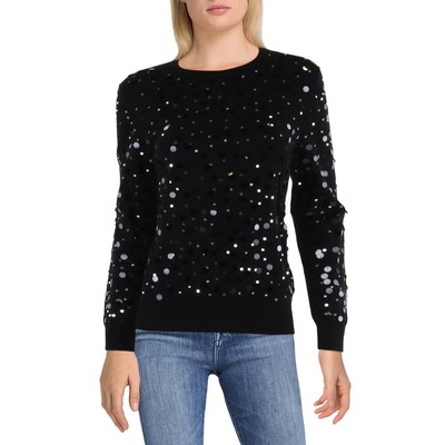 Yal Womens Black Knit Sequined Long Sleeves Pullover Sweater Top S BHFO 2671
